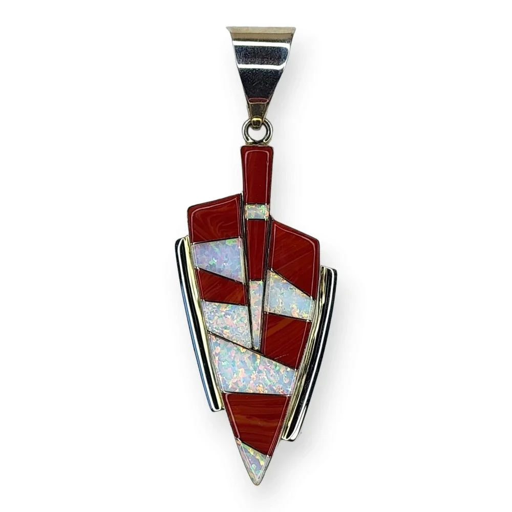 Southwestern Sterling Silver 925 Synthetic Opal Spiny Oyster Pendant Earring Set
